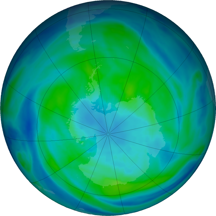 Antarctic ozone map for 31 March 2024
